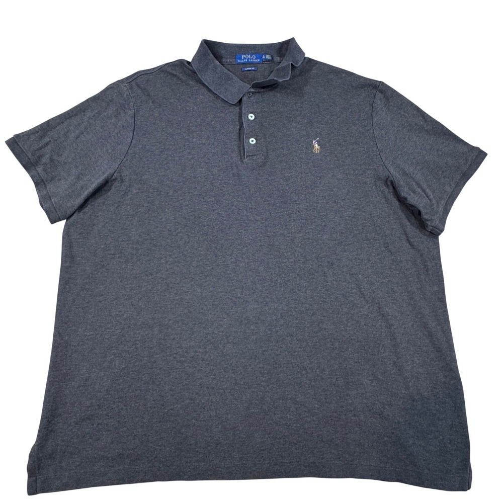 Polo Ralph Lauren Classic Fit Charcoal Gray Heather Cotton Polo Shirt Men's XL